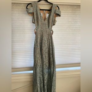 BCBG MAXAZRIA long blue and white lace cut out dress